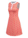 Orange 1960s Hippie Floral Round Neck Dress