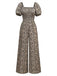 Brown 1930s Ditsy Floral Puff Sleeve Jumpsuit