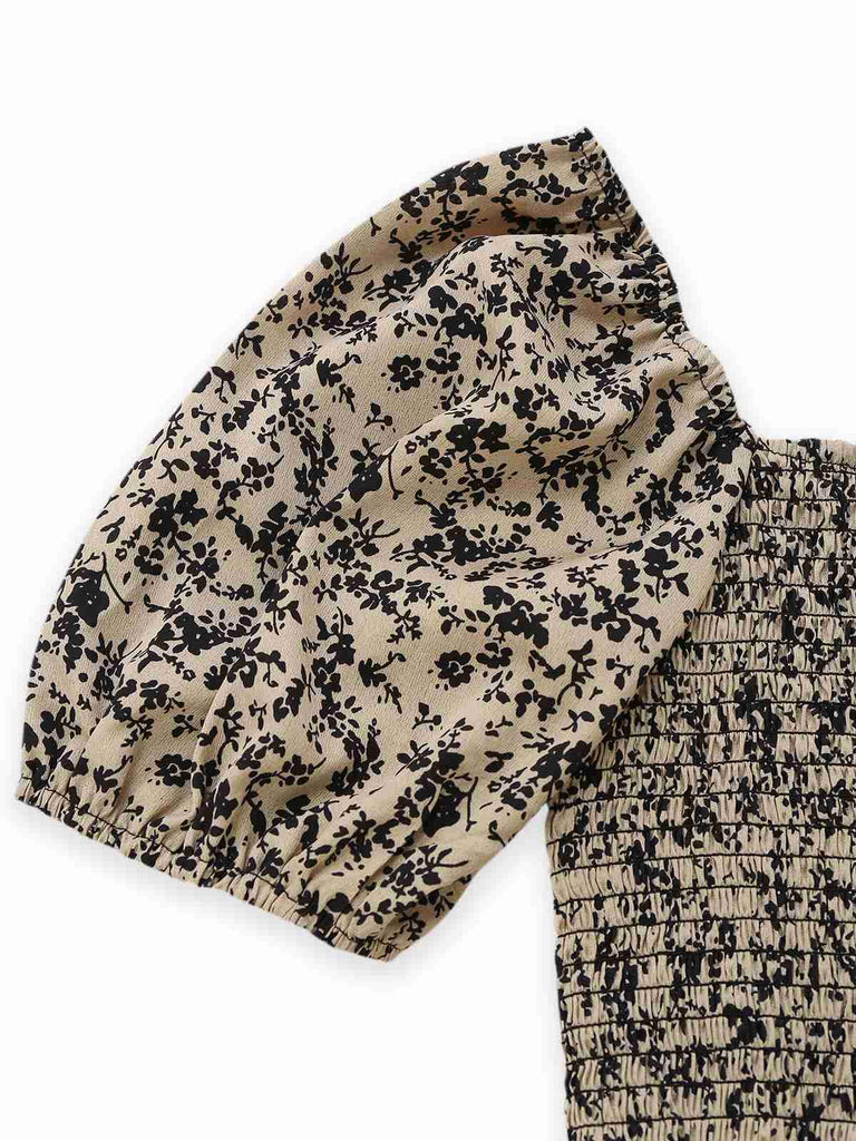 Brown 1930s Ditsy Floral Puff Sleeve Jumpsuit