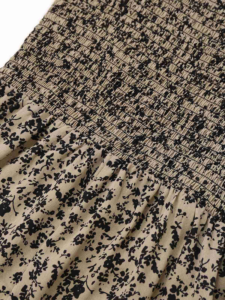 Brown 1930s Ditsy Floral Puff Sleeve Jumpsuit