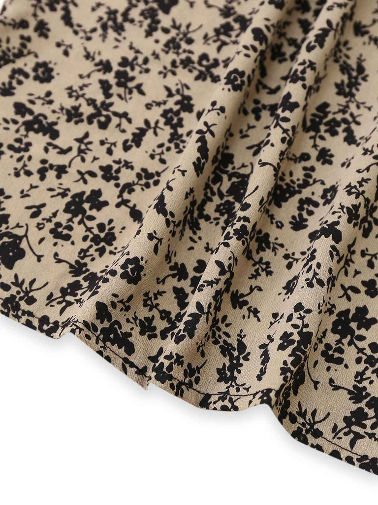 Brown 1930s Ditsy Floral Puff Sleeve Jumpsuit