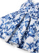 Blue 1960s Shoulder Tie Floral Skater Dress