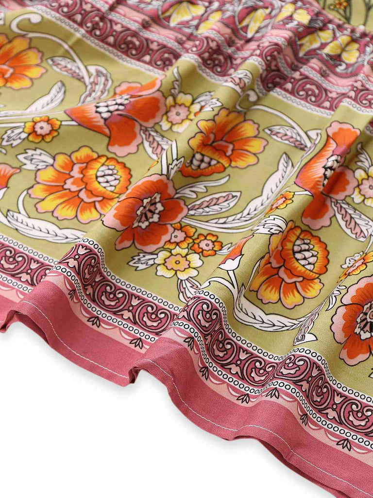 Green 1970s Boho Style Butterfly Floral Dress