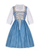 3PCS Blue 1950s Ethnic Floral Ruffled Top & Lace-Up Dress
