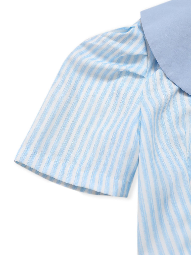 2PCS 1960s Vertical Stripes Peter Pan Collar Blouse & Skirt