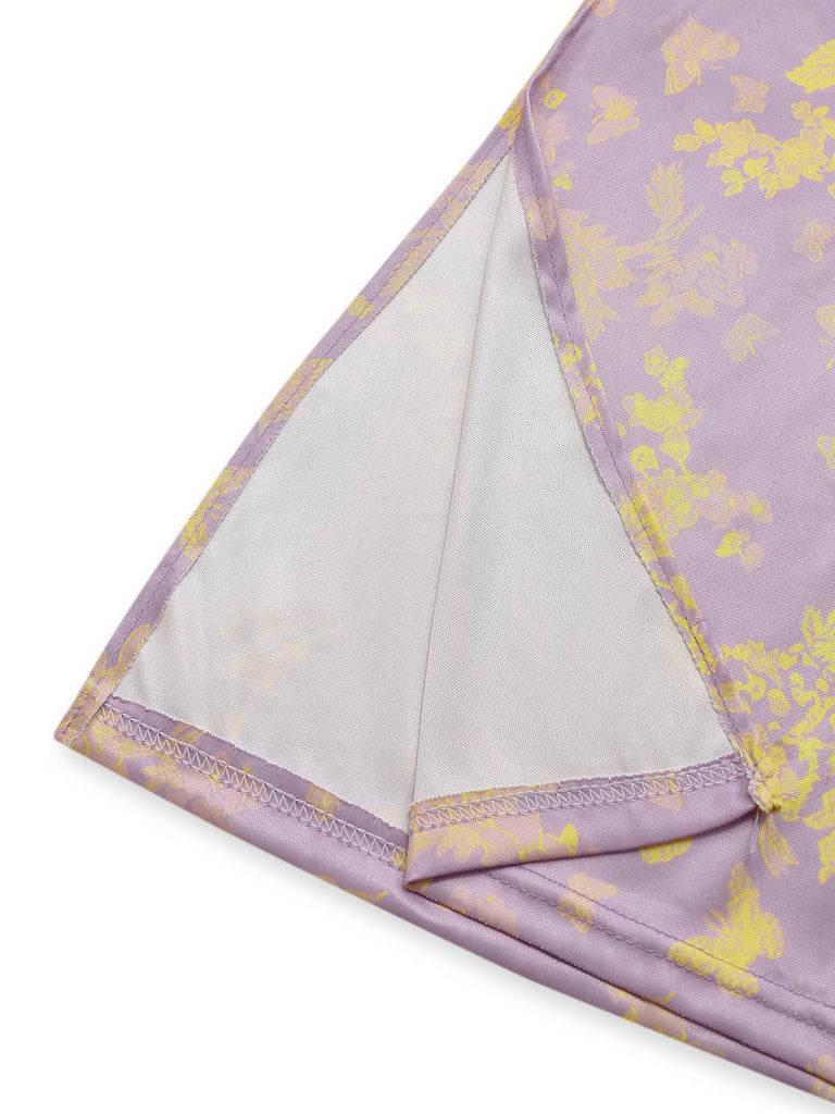 Purple 1930s Butterfly Floral Mermaid Slip Dress