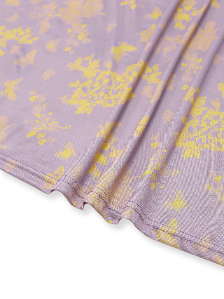 Purple 1930s Butterfly Floral Mermaid Slip Dress