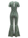 Green 1970s Boho Deep V-Neck Flare Leg Jumpsuit