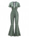 Green 1970s Boho Deep V-Neck Flare Leg Jumpsuit