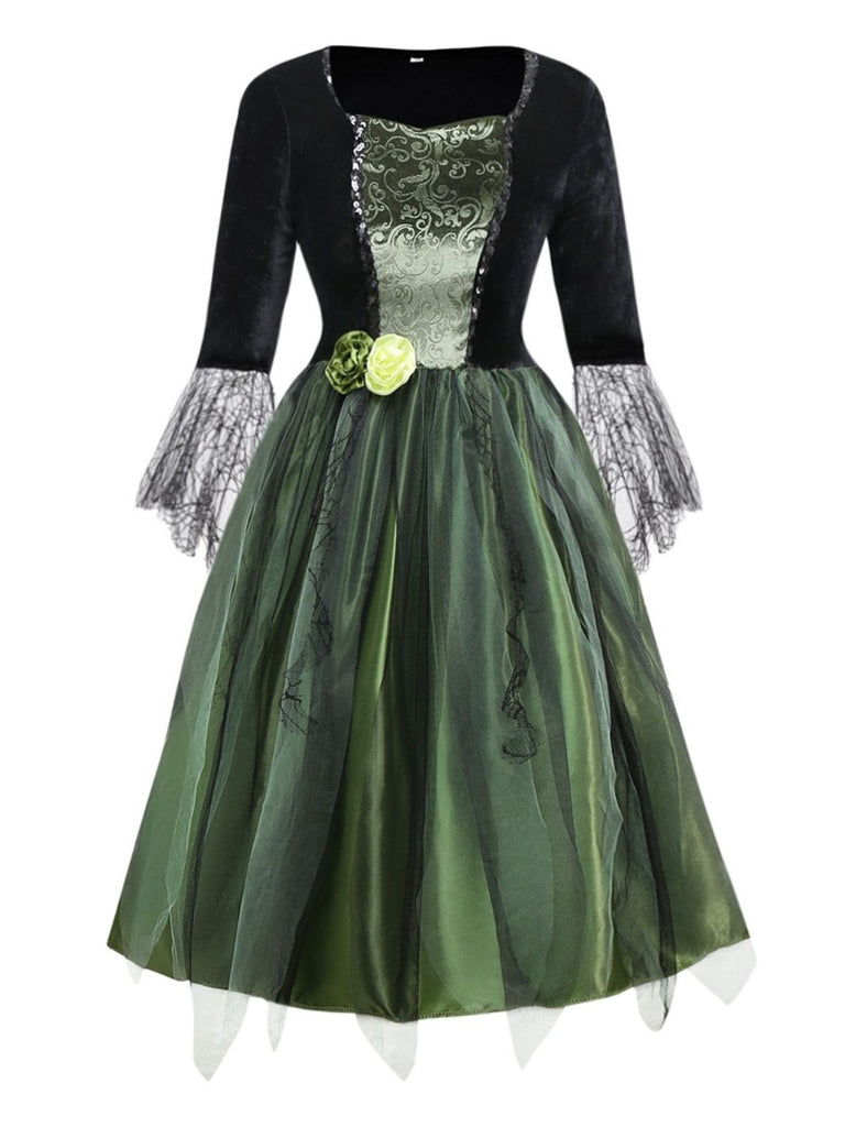Green 1950s 3D Flower Wonderful Wizard Dress