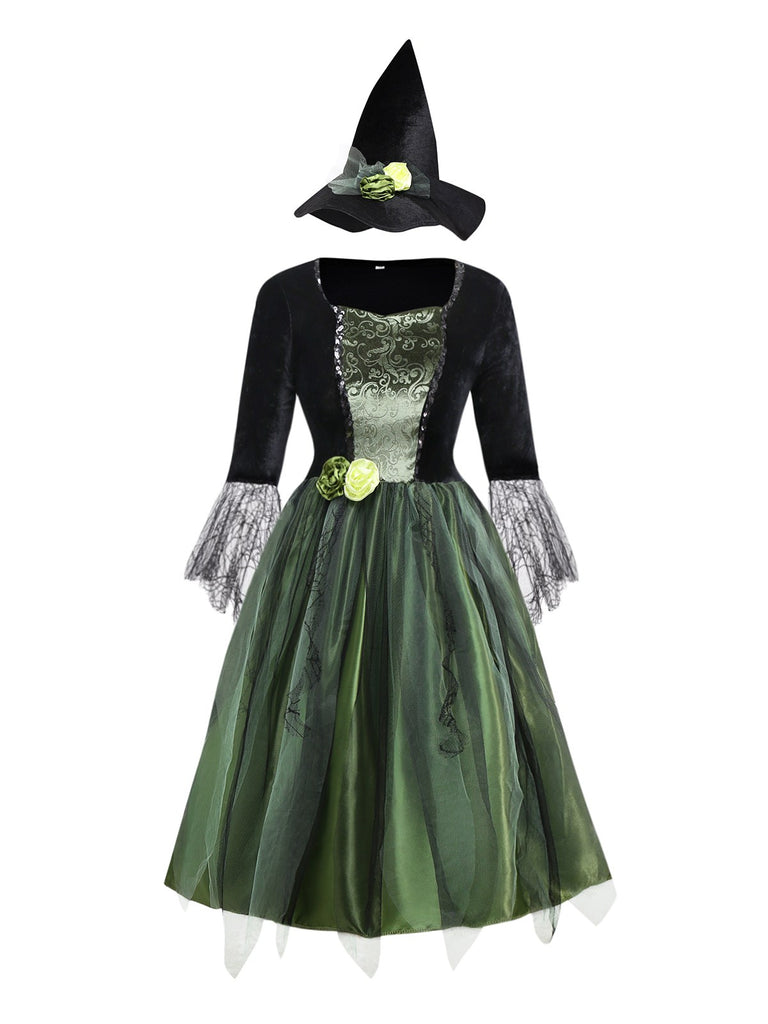 Green 1950s 3D Flower Wonderful Wizard Dress