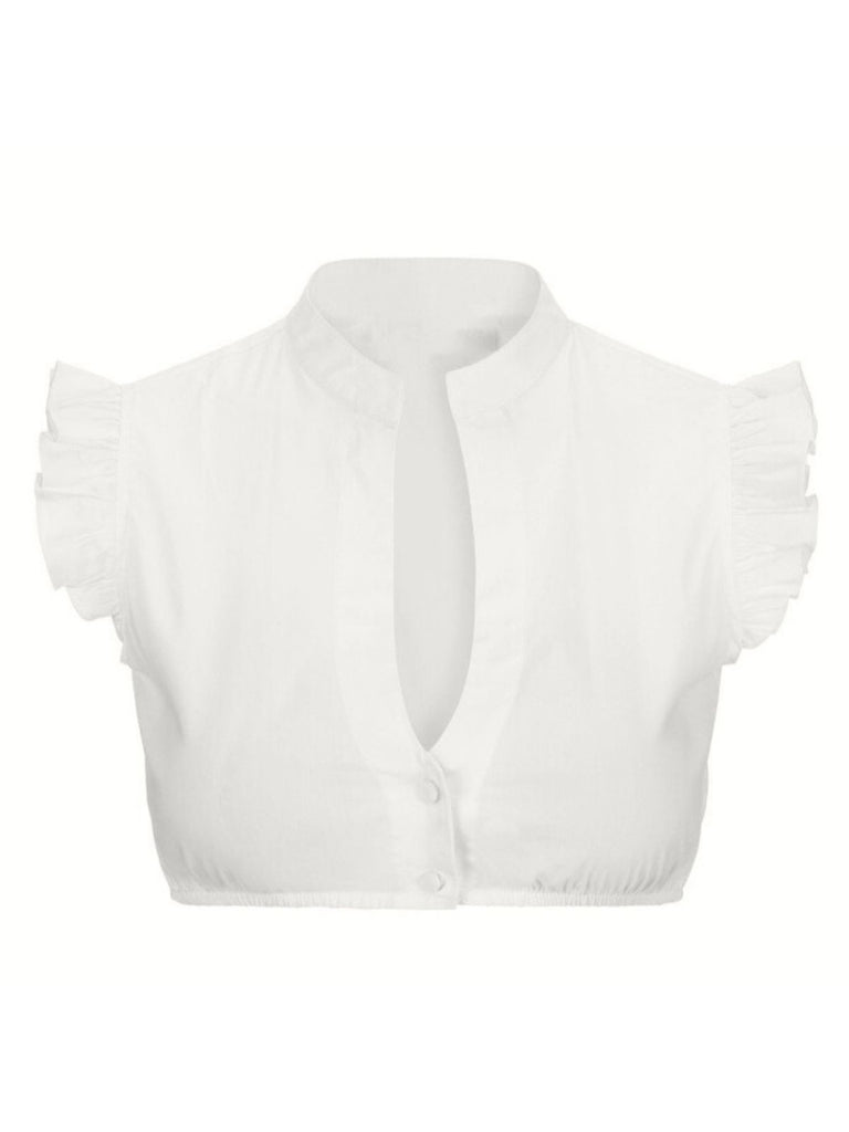 1950s Solid V-Neck Ruffled Sleeve Crop Top
