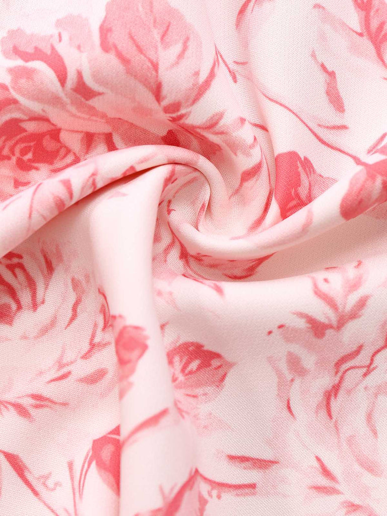 Pink 1950s Roses Sweetheart Neck Swing Dress