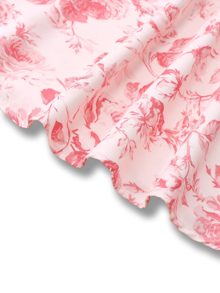 Pink 1950s Roses Sweetheart Neck Swing Dress