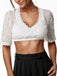 White 1950s Floral Lace V-Neck Crop Top