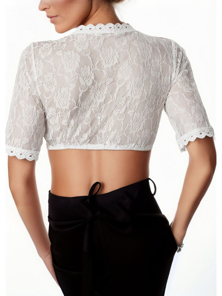 White 1950s Floral Lace V-Neck Crop Top