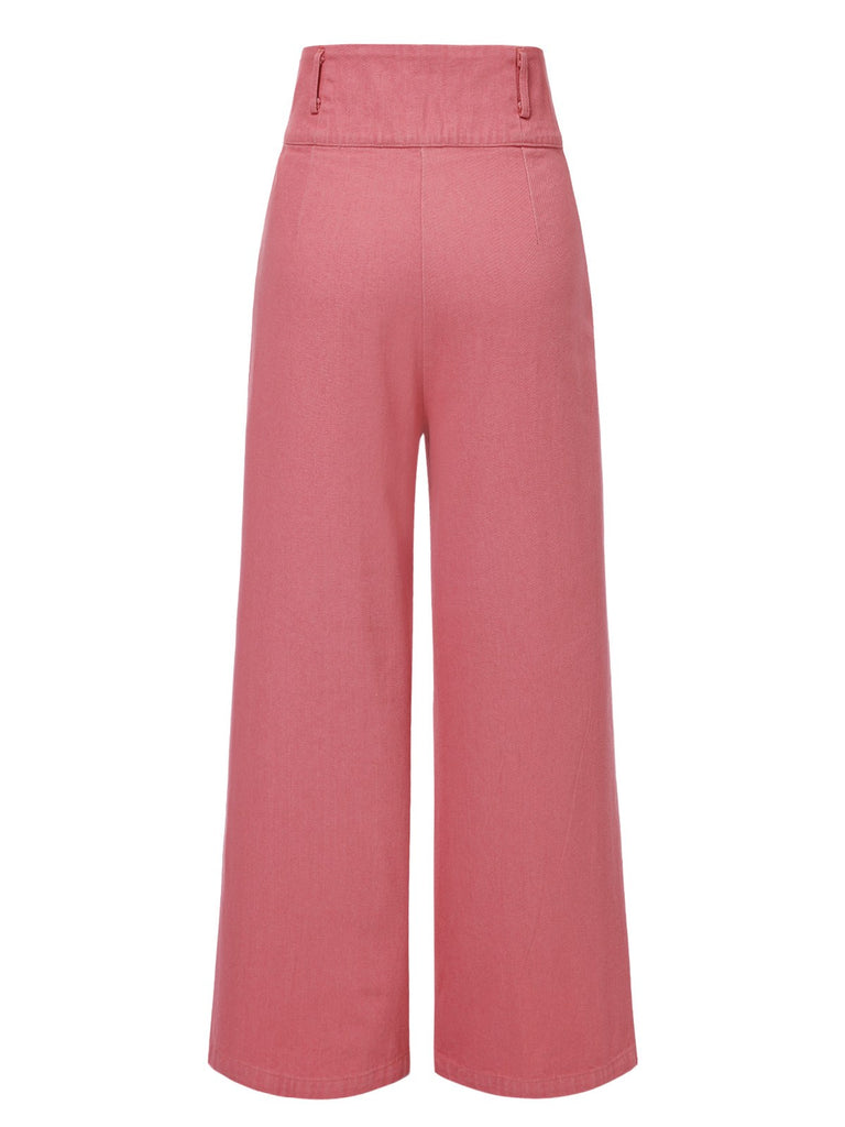 [Pre-Sale] Pink 1950s Cotton Rose Button Pants