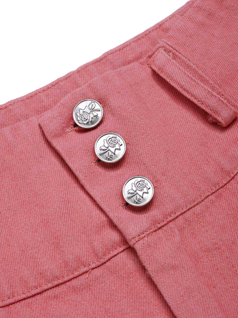 [Pre-Sale] Pink 1950s Cotton Rose Button Pants