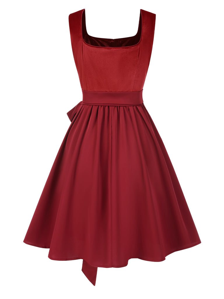 [Pre-Sale] 3PCS Red 1950s Floral Lace Velvet Dress & White Top