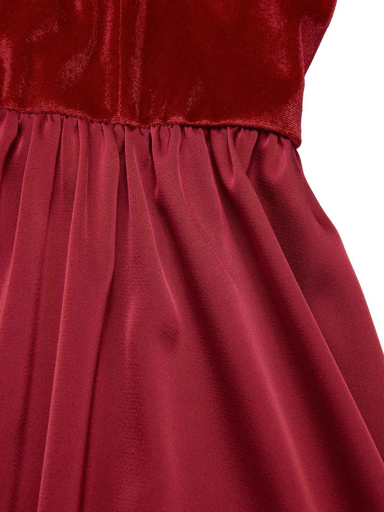 [Pre-Sale] 3PCS Red 1950s Floral Lace Velvet Dress & White Top