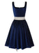 [Pre-Sale] Blue 1950s Square Neck Velvet Dress & Plaid Apron