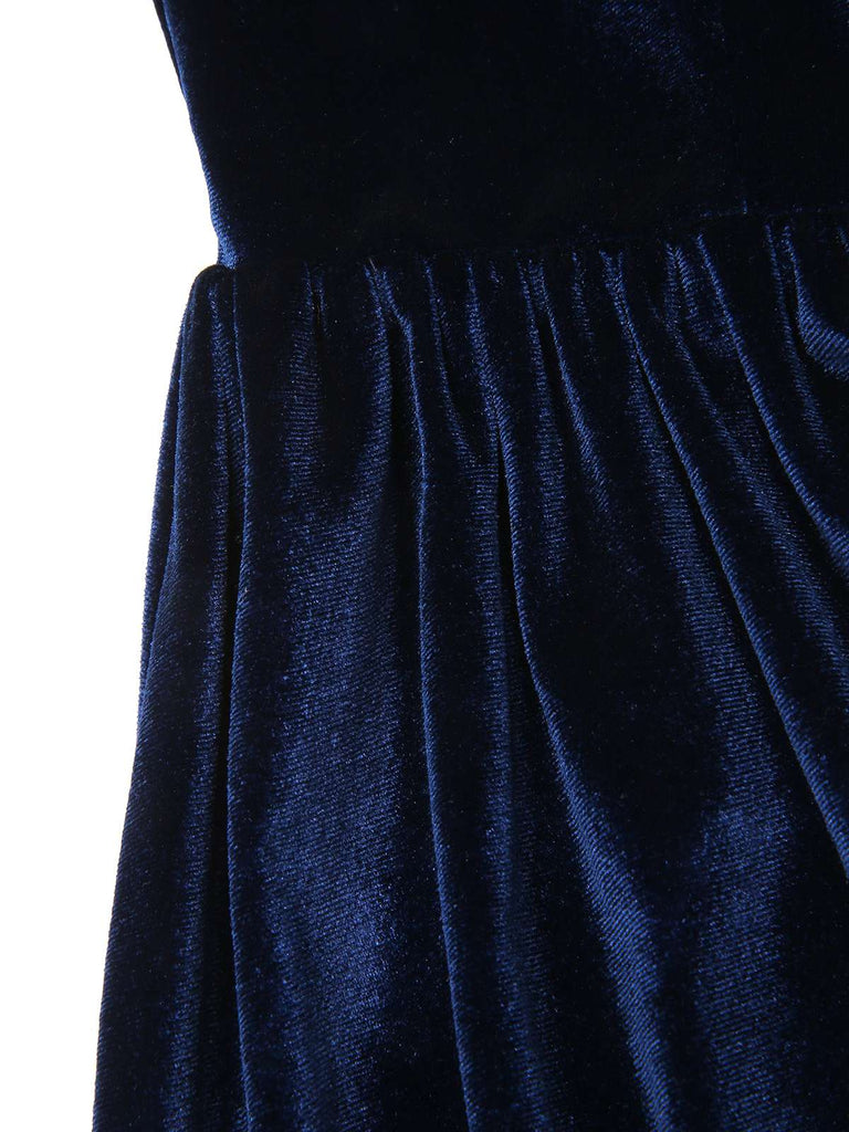 [Pre-Sale] Blue 1950s Square Neck Velvet Dress & Plaid Apron