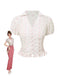[Pre-Sale] Pink 1940s Tulip V-Neck Lapel Ruffled Blouse