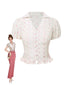 [Pre-Sale] Pink 1940s Tulip V-Neck Lapel Ruffled Blouse