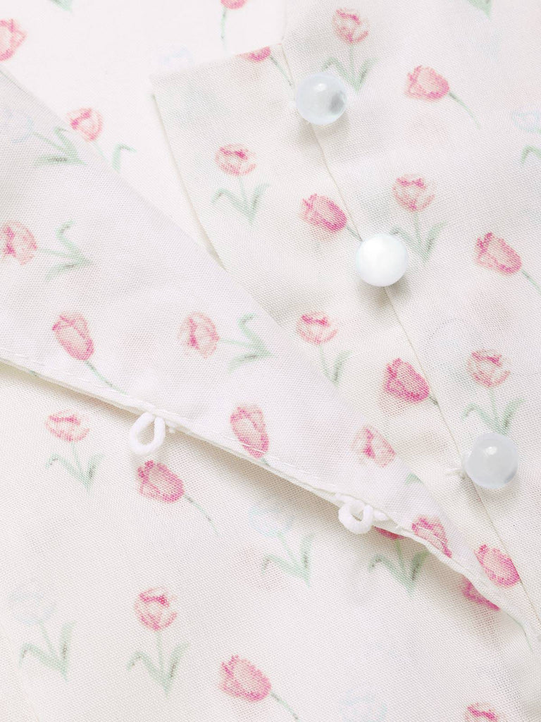 [Pre-Sale] Pink 1940s Tulip V-Neck Lapel Ruffled Blouse