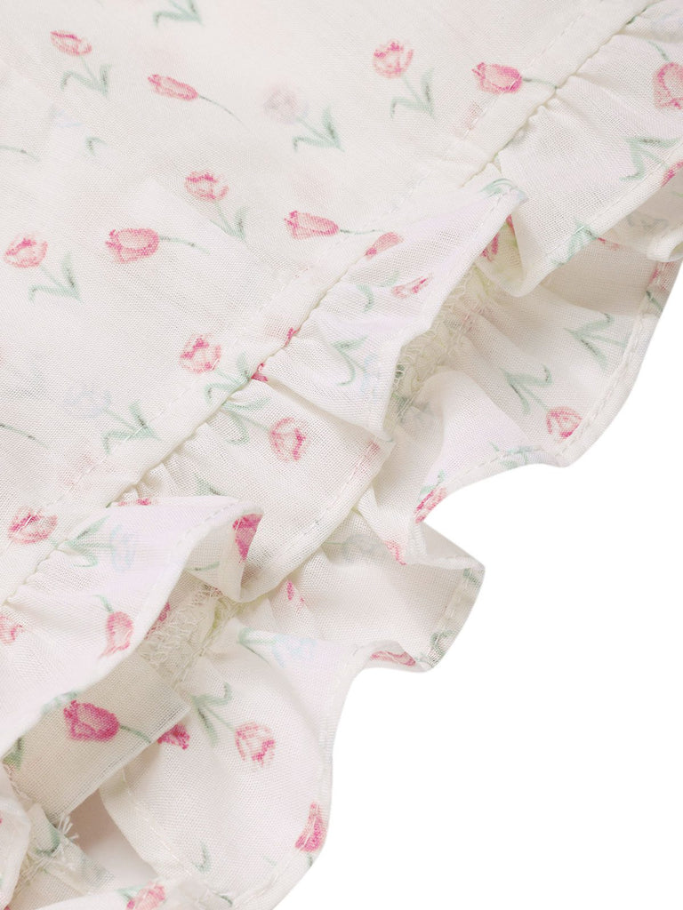 [Pre-Sale] Pink 1940s Tulip V-Neck Lapel Ruffled Blouse
