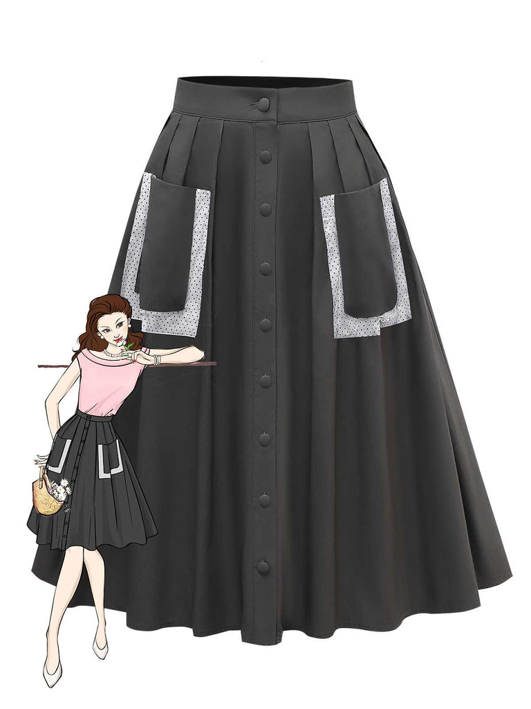 [Pre-Sale] 1950s Polka Dot Pocket Cotton Pleated Skirt