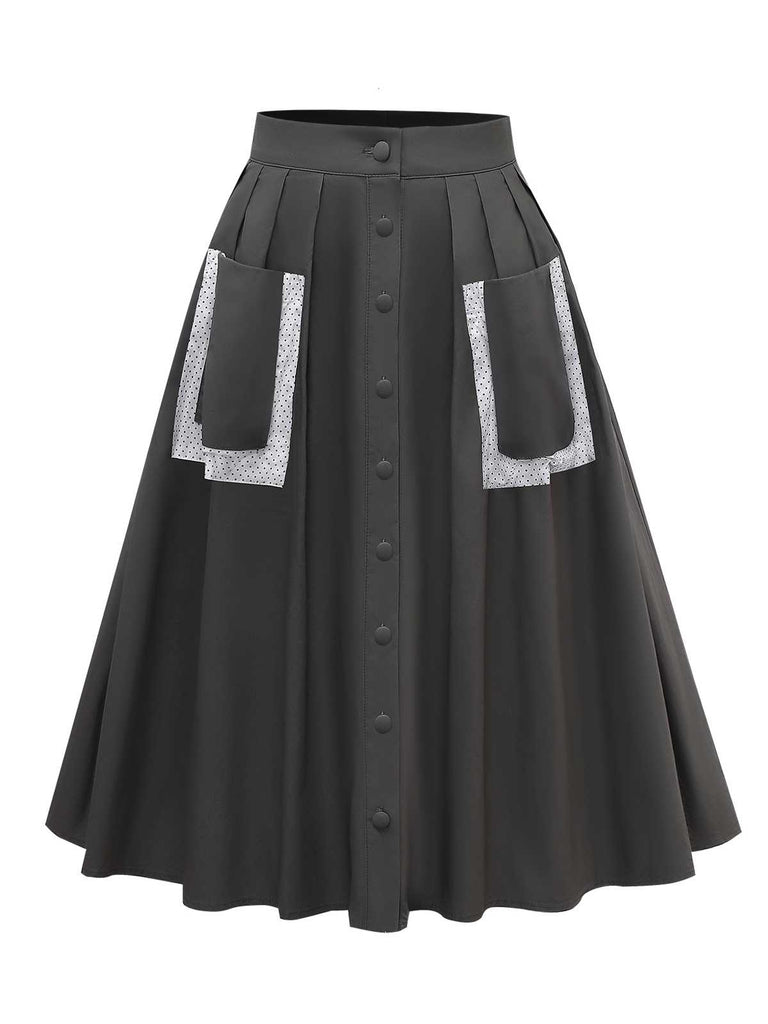 [Pre-Sale] 1950s Polka Dot Pocket Cotton Pleated Skirt