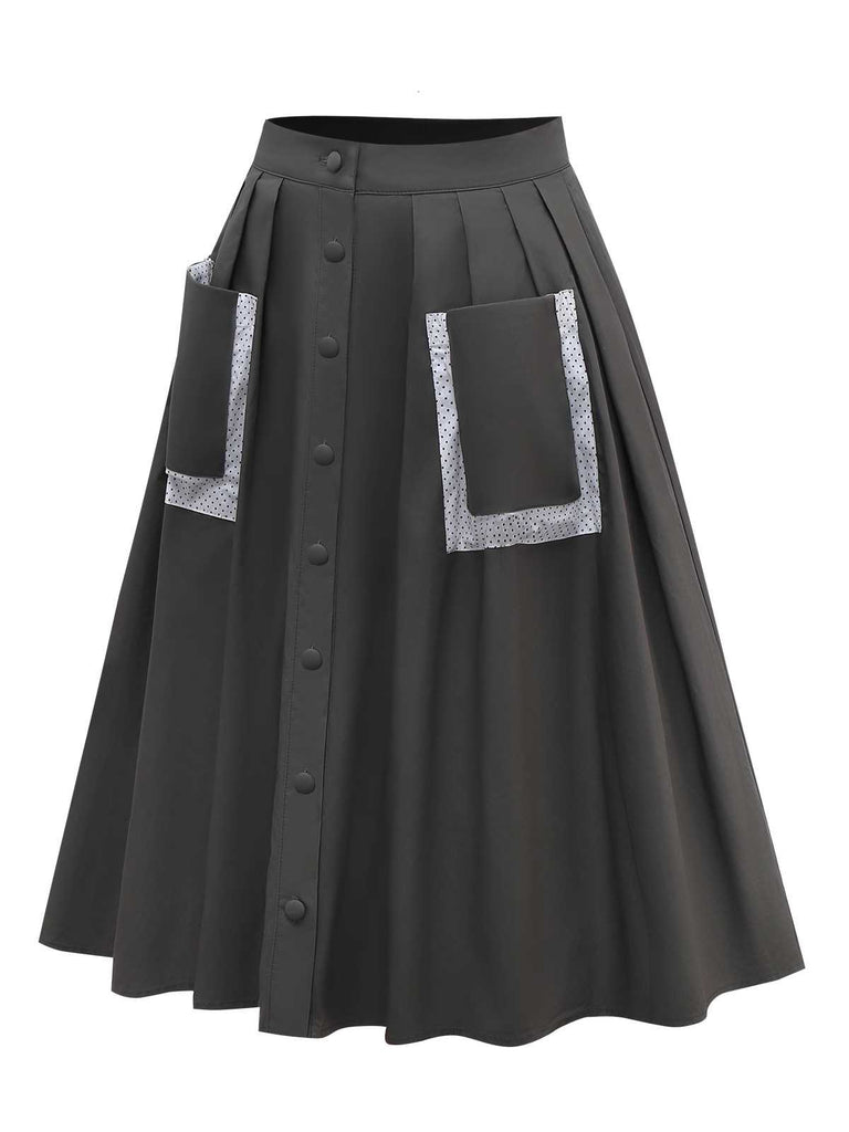 [Pre-Sale] 1950s Polka Dot Pocket Cotton Pleated Skirt