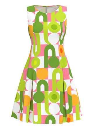 Green 1960s Geometric Print Round Neck Shift Dress