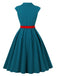 Blue 1950s Button Cap Sleeve Lapel Belted Dress