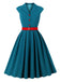 Blue 1950s Button Cap Sleeve Lapel Belted Dress