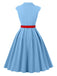 Blue 1950s Button Cap Sleeve Lapel Belted Dress