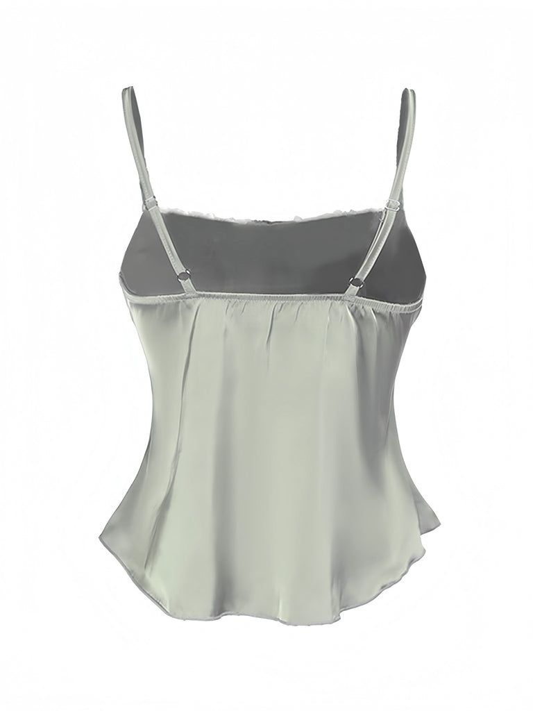 Green 1970s Satin Ruched Bust Slip Cami Top