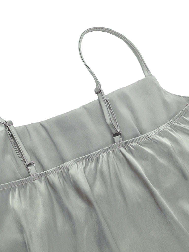 Green 1970s Satin Ruched Bust Slip Cami Top