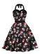 Black 1950s Halloween Skull Roses Halter Dress