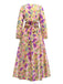 Yellow 1930s Floral Ruffled Deep V-Neck Cutout Dress