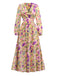 Yellow 1930s Floral Ruffled Deep V-Neck Cutout Dress