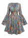 Multicolor 1970s Bohemian Paisley Floral Bell Sleeve Dress