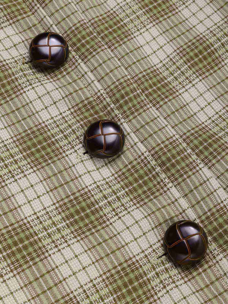 [Pre-Sale] Pea Green 1960s Lapel Buttoned Tartan Dress