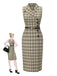 [Pre-Sale] Pea Green 1960s Lapel Buttoned Tartan Dress