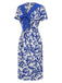 [Pre-Sale] Blue 1940s Leaf Silhouette Lapel Tie Neck Dress