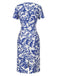 [Pre-Sale] Blue 1940s Leaf Silhouette Lapel Tie Neck Dress