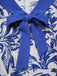 [Pre-Sale] Blue 1940s Leaf Silhouette Lapel Tie Neck Dress