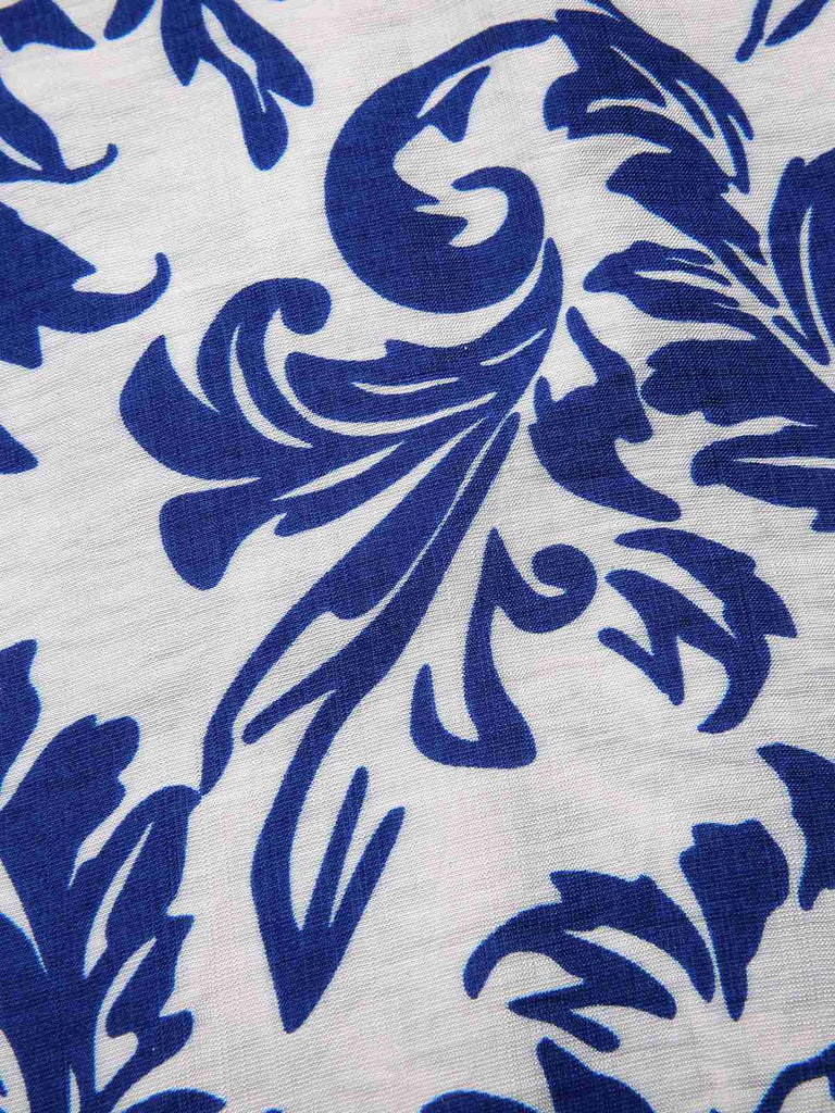 [Pre-Sale] Blue 1940s Leaf Silhouette Lapel Tie Neck Dress