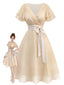 [Pre-Sale] Champagne 1950s Satin Belt Tulle Cocktail Dress